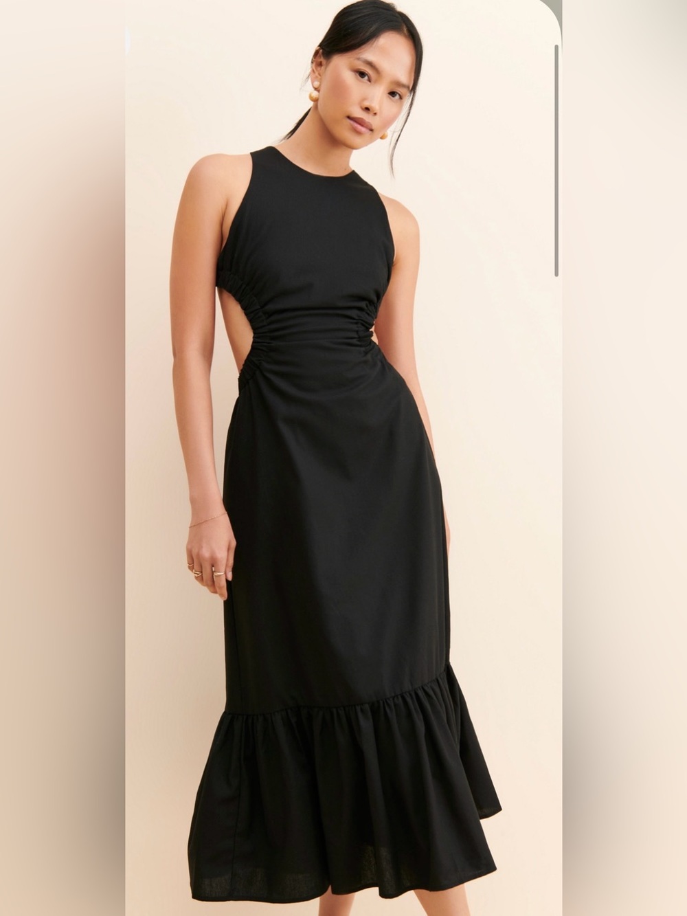 Astr Black Backless Halter Midi Dress with Side Cutouts